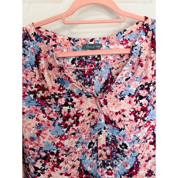 Fleur Bleue Pink Sleeveless V-Neck Floral Blouse Shirt 2X Business Office - Picture 2 of 7